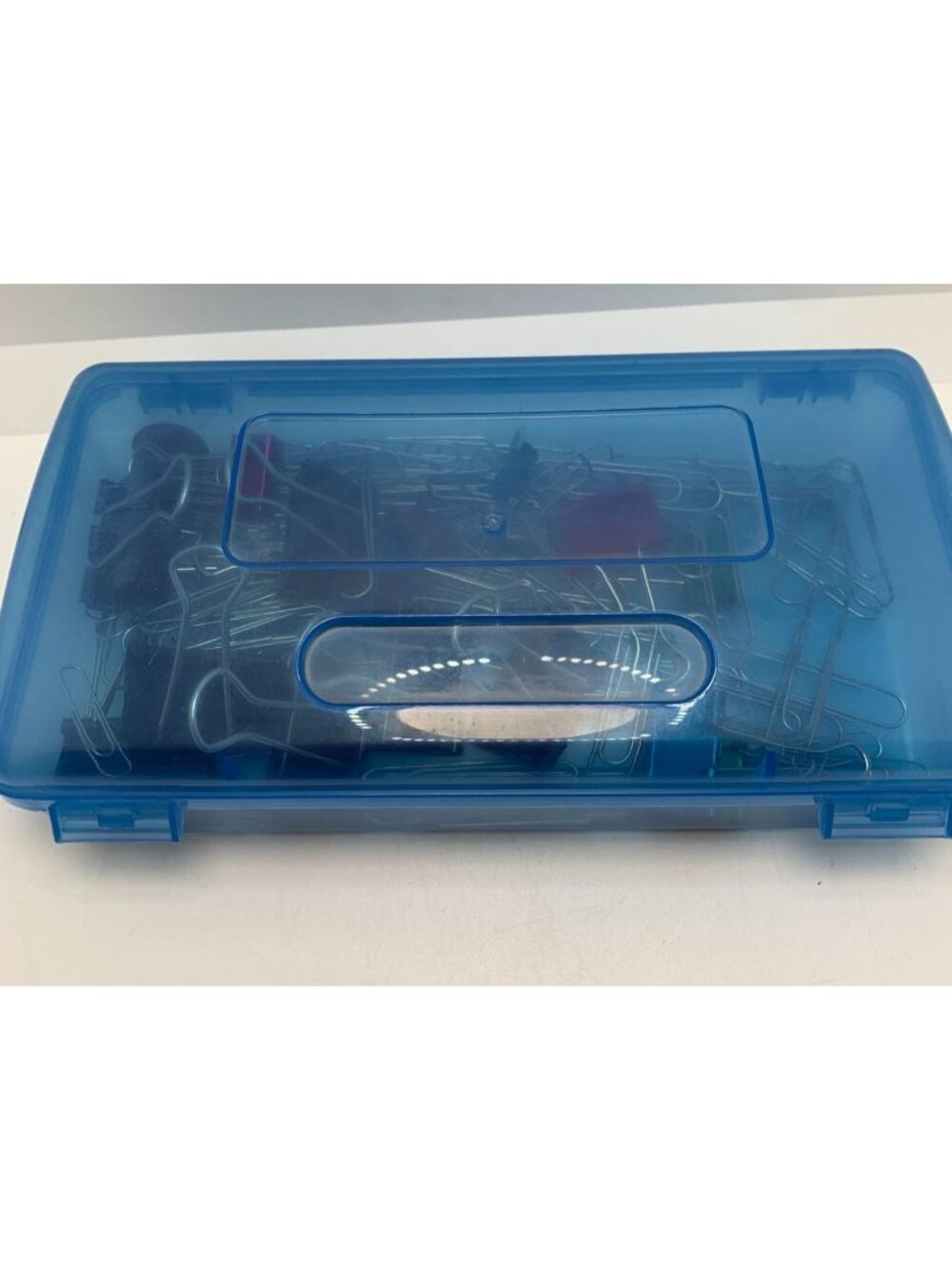 Bostitch One-Hole Punch & Assorted Binder Clips And Paper Clips In Blue Storage - Picture 2 of 2